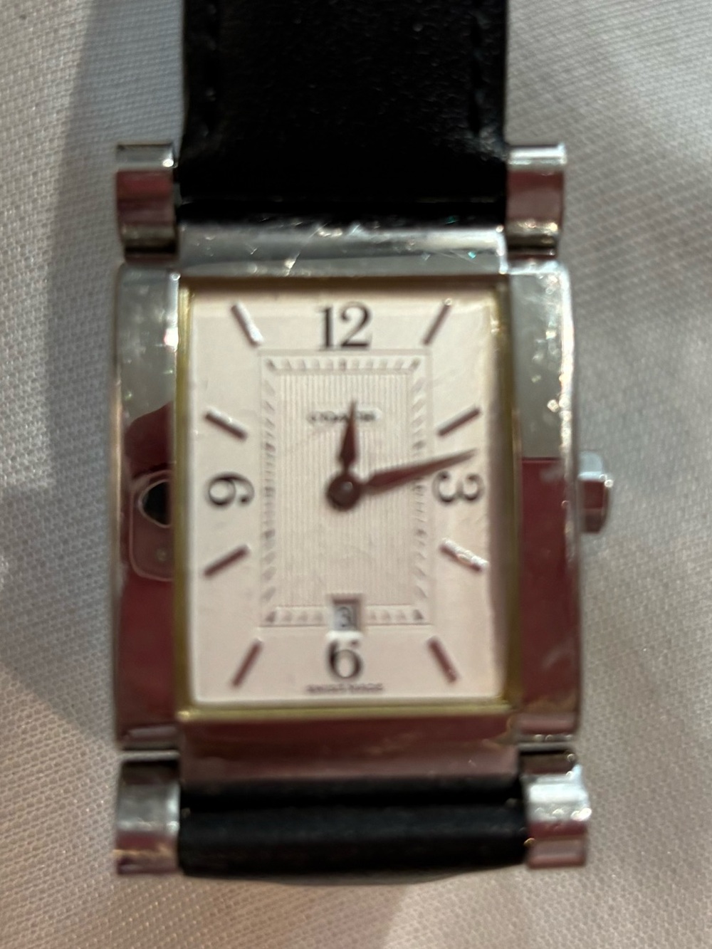 Coach Rectangle Stainless Steel Watch with Black Leather Strap - Picture 13 of 13